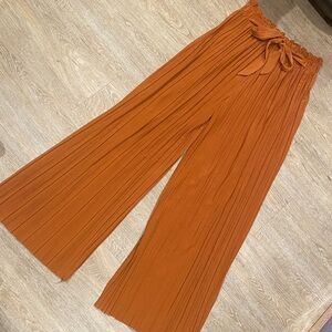 Rust Orange Pleated Wide-Leg Pants